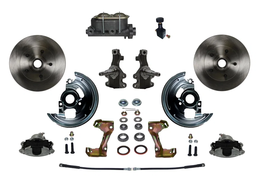 Front Manual 2" Drop Spindle Kit with Plain Rotors and Zinc Plated Calipers