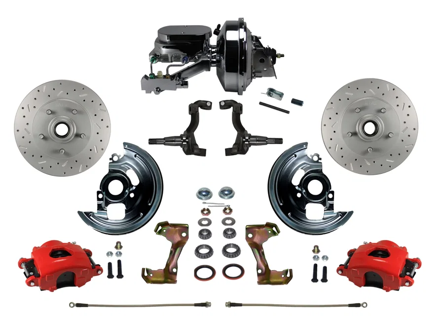 Power Front Kit with  Drilled Rotors and Red Powder Coated Calipers