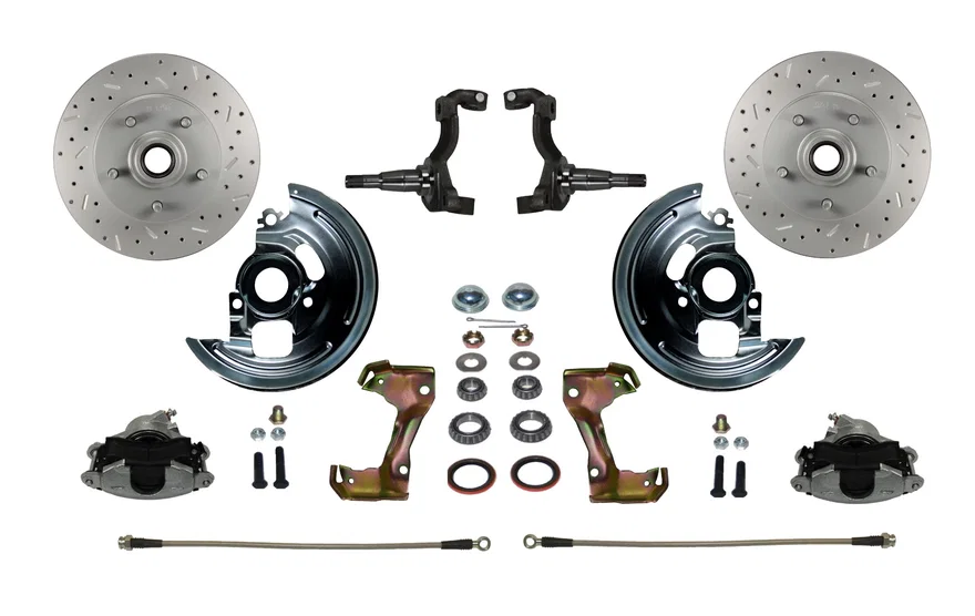 Front Spindle Kit with Drilled Rotors and Zinc Plated Calipers for Chevrolet Chevy II