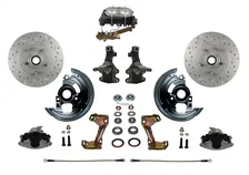 Front Manual 2" Drop Spindle Kit with Drilled Rotors and Zinc Plated Calipers for Chevrolet Chevy II image 1
