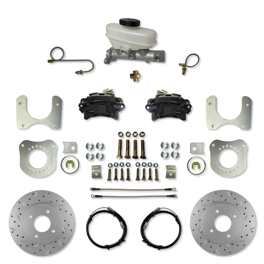 Rear Disc Brake Kit  with Drilled Rotors and Black Powder Coated Calipers for Ford Mustang