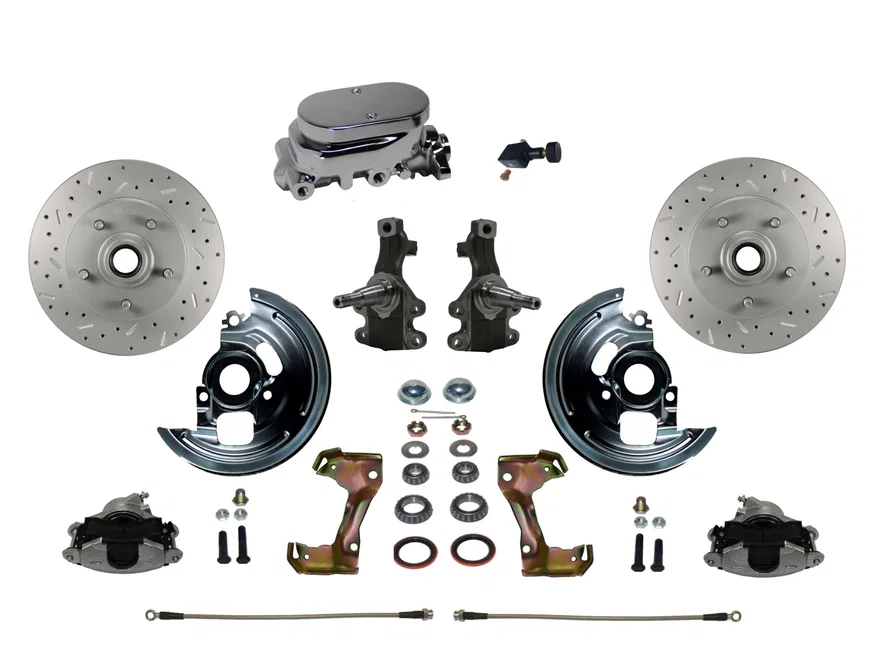 Front Manual 2" Drop Spindle Kit with Drilled Rotors and Zinc Plated Calipers