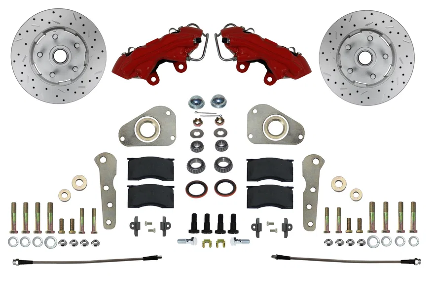 Front Spindle Kit with Drilled Rotors and Red Powder Coated Calipers
