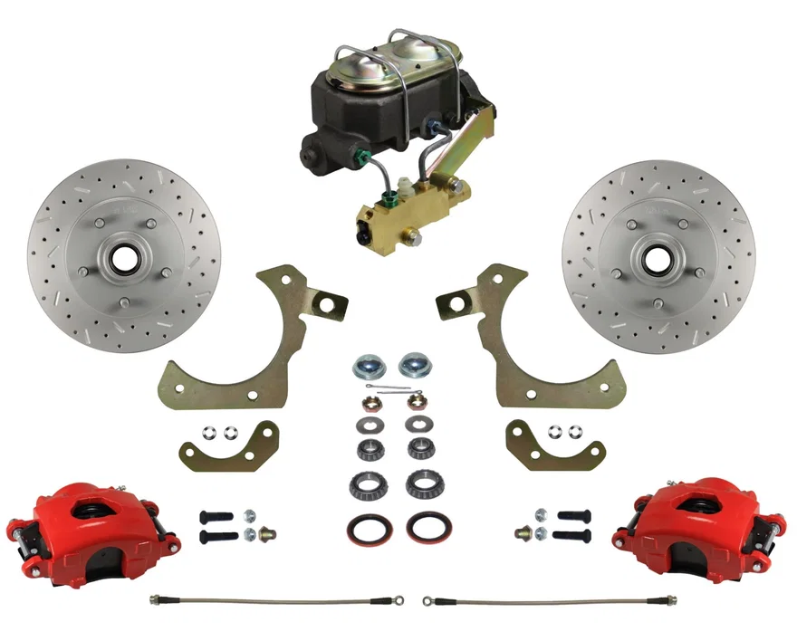 Manual Front Kit with Drilled Rotors and Red Powder Coated Calipers for Chevrolet