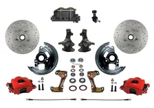 Front Manual Kit with 2" Drop Spindles Drilled Rotors and Red Powder Coated Calipers image 1