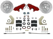 Front Spindle Kit with Drilled Rotors and Red Powder Coated Calipers image 1
