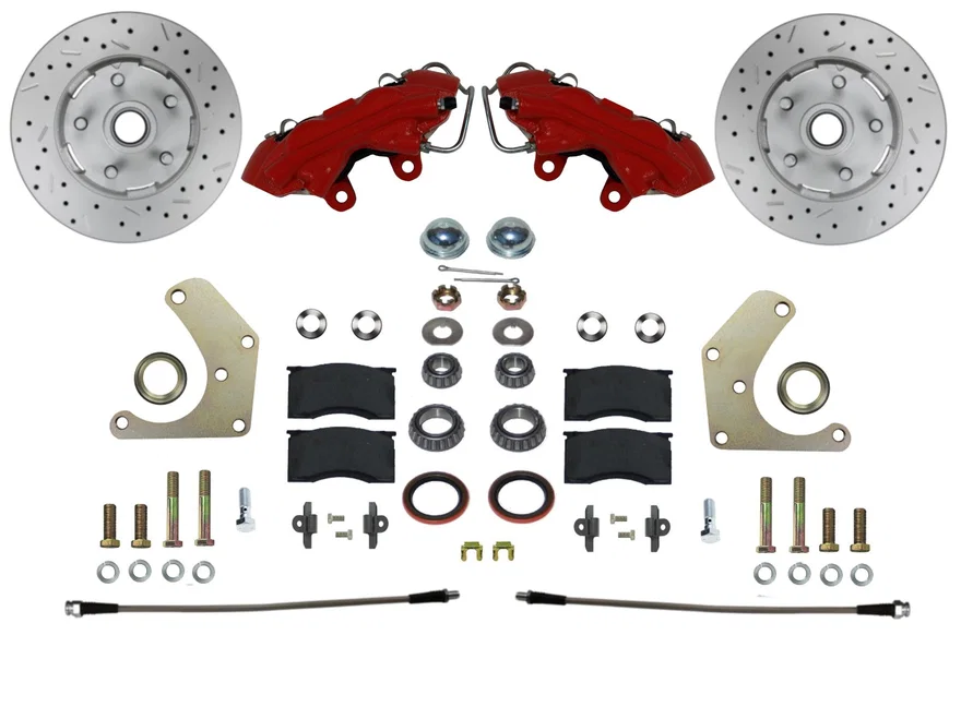 Front Spindle Kit with Drilled Rotors and Red Powder Coated Calipers