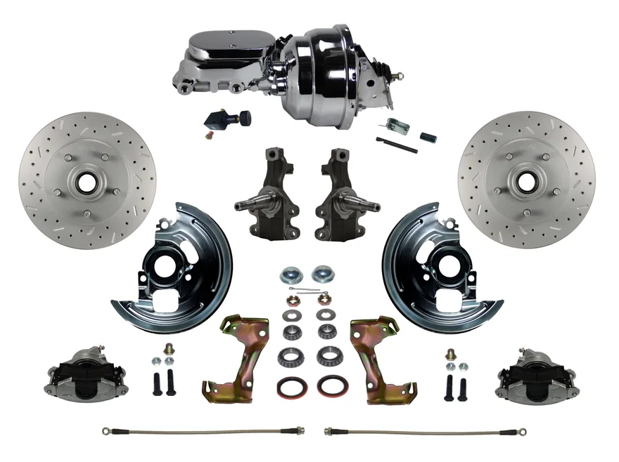 Front Power 2" Drop Spindle Kit with Drilled Rotors and Zinc Plated Calipers