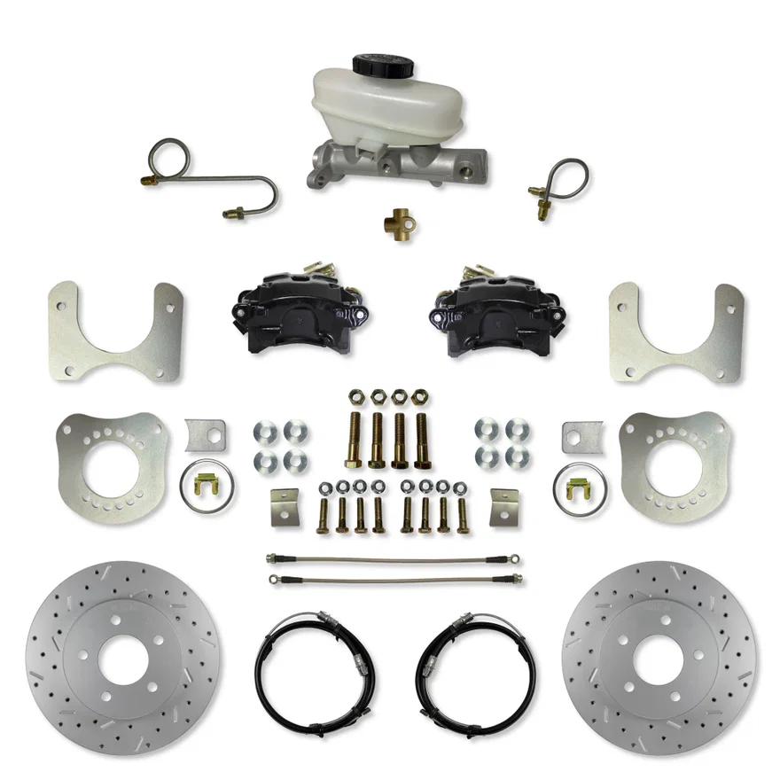 Rear Disc Brake Kit  with Drilled Rotors and Black Powder Coated Calipers for Ford Mustang