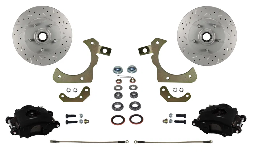 Front Spindle Kit with Drilled Rotors  and Black Powder Coated Calipers for Chevrolet