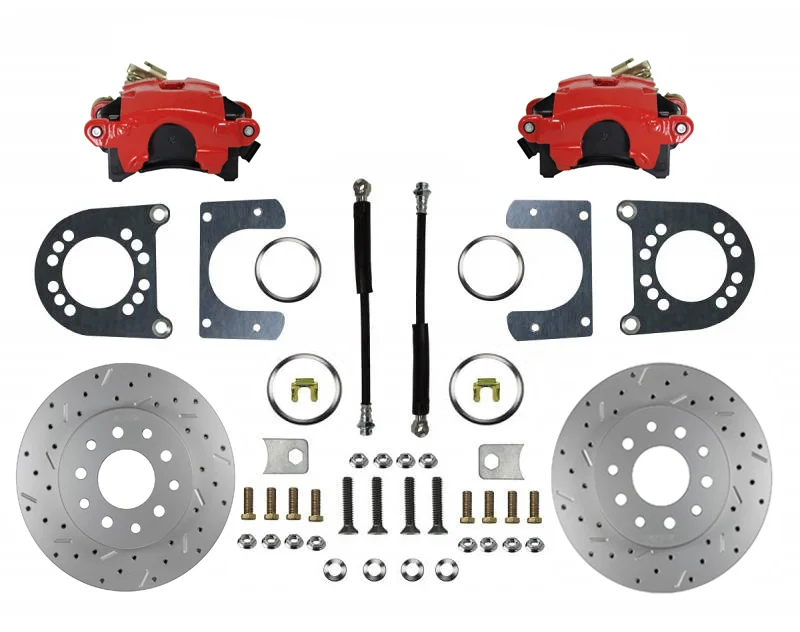 Rear Disc Brake Kit  with Drilled Rotors and Red Powder Coated Calipers for Chevrolet