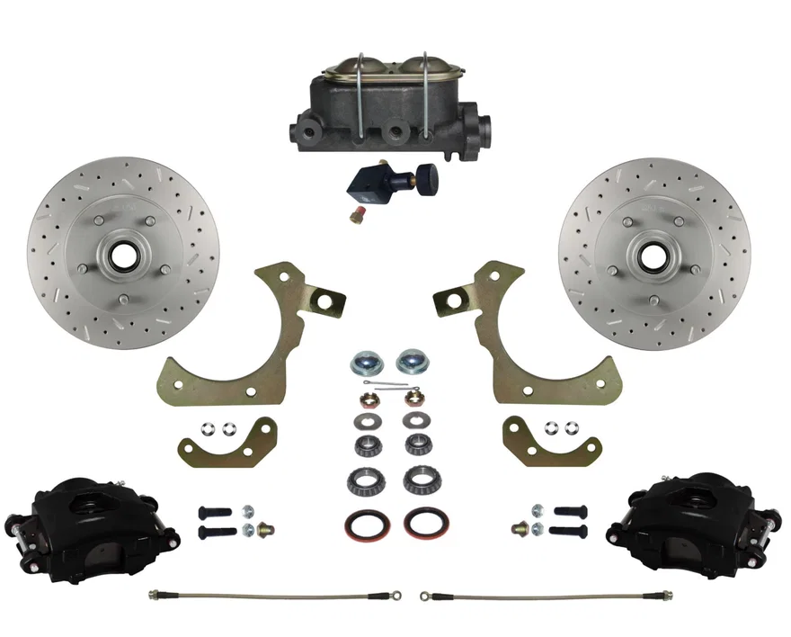 Manual Front Kit with Drilled Rotors and Black Powder Coated Calipers for Chevrolet