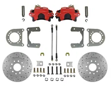 Rear Disc Brake Kit  with Drilled Rotors and Red Powder Coated Calipers image 1