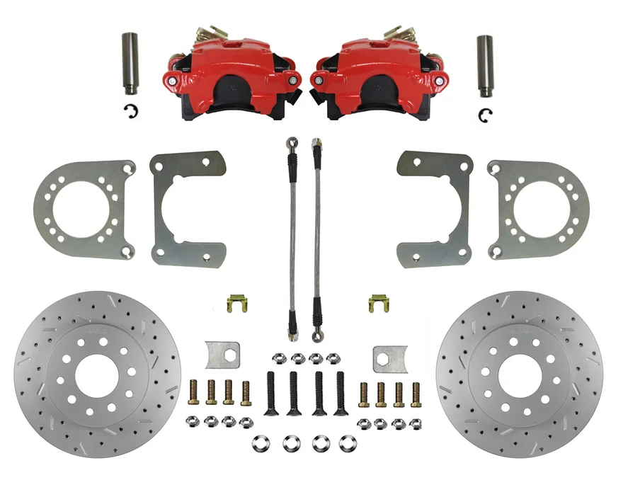 Rear Disc Brake Kit  with Drilled Rotors and Red Powder Coated Calipers