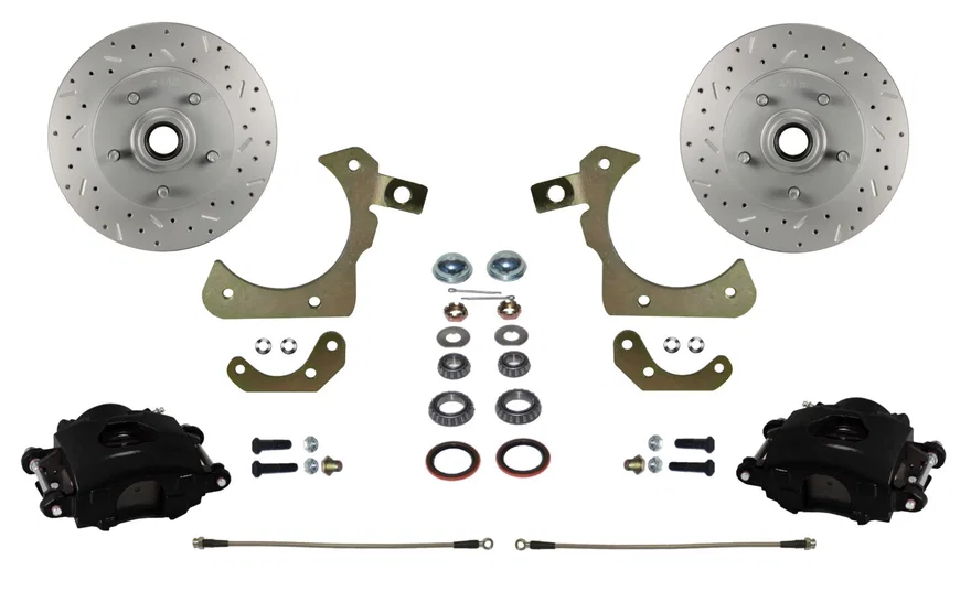 Front Spindle Kit with Drilled Rotors  and Black Powder Coated Calipers for Chevrolet