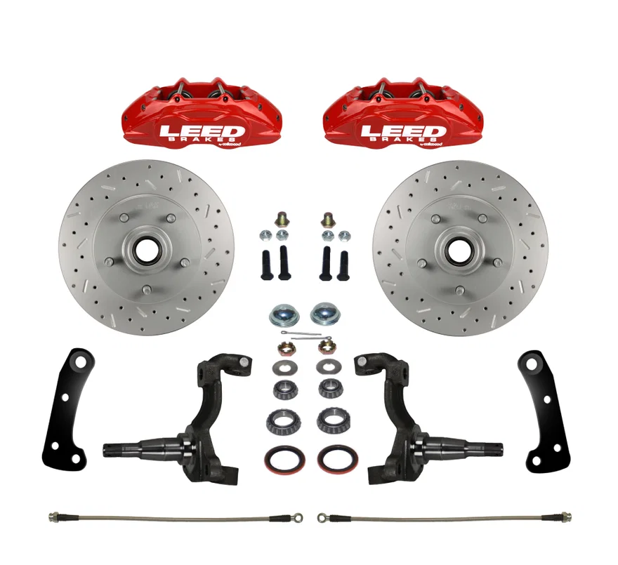 Spindle Kit with Drilled Rotors and Red Powder Coated Calipers