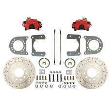 Rear Disc Brake Kit  with Drilled Rotors and Red Powder Coated Calipers image 1