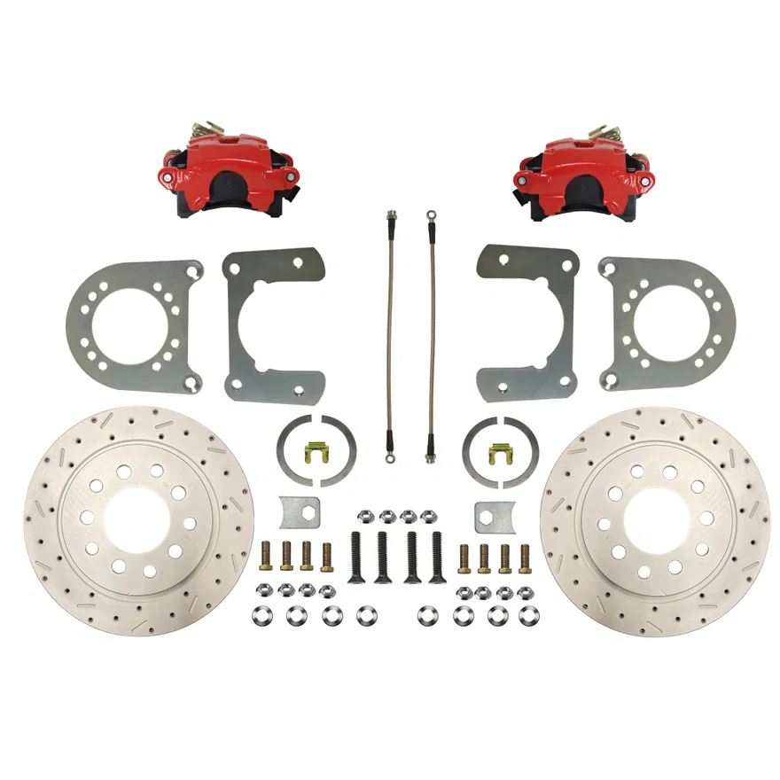 Rear Disc Brake Kit  with Drilled Rotors and Red Powder Coated Calipers