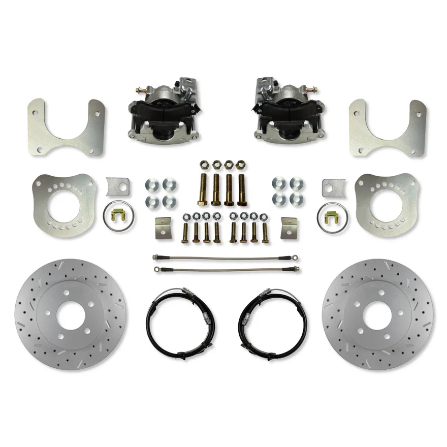 Rear Disc Brake Kit with Drilled Rotors and Zinc Plated Calipers