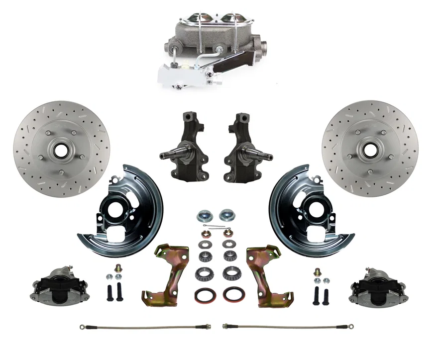 Front Manual 2" Drop Spindle Kit with Drilled Rotors and Zinc Plated Calipers