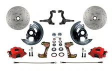 Front Spindle Kit with Drilled Rotors  and Red Powder Coated Calipers image 1