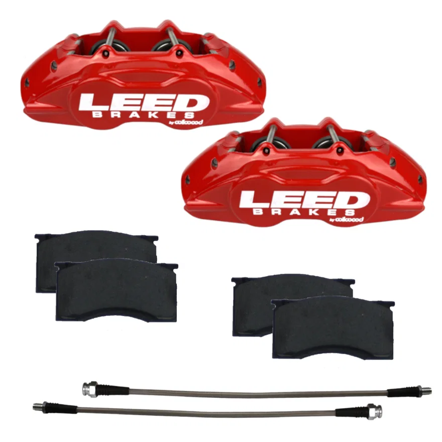 Front New fully tested loaded caliper with stainless steel pistons red powder coated pair