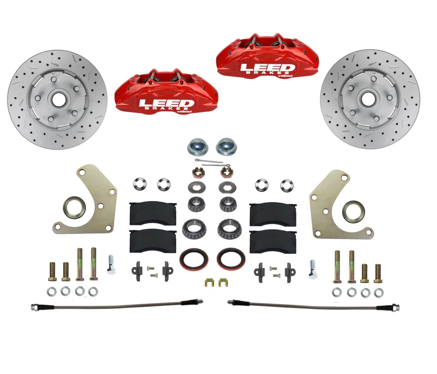 Front Spindle Kit with Drilled Rotors and Red Powder Coated Calipers