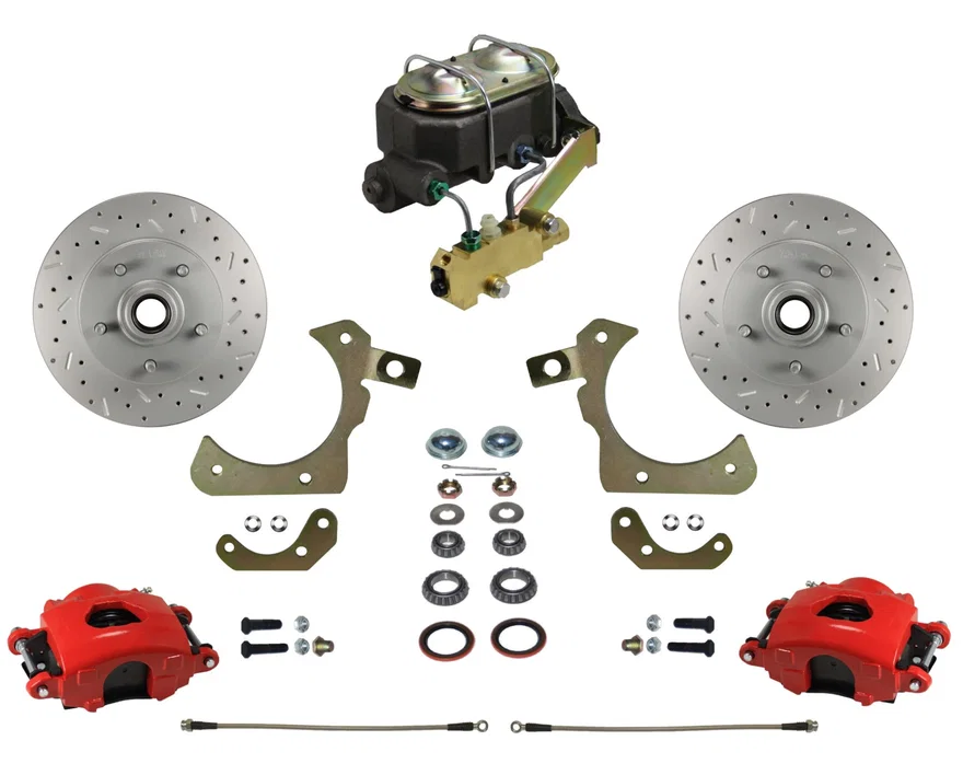 Manual Front Kit with Drilled Rotors and Red Powder Coated Calipers for Chevrolet