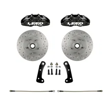 Front Caliper and Rotor Kit with Drilled Rotors and Black Powder Coated Calipers image 1