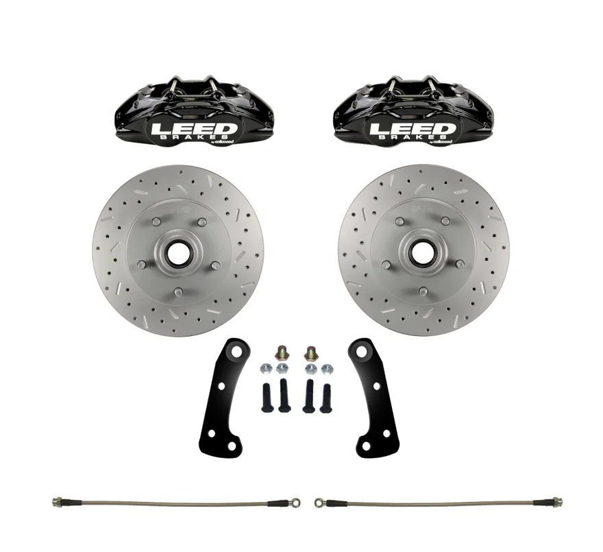 Front Caliper and Rotor Kit with Drilled Rotors and Black Powder Coated Calipers