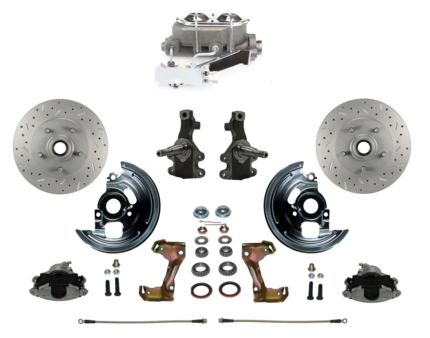 Front Manual 2" Drop Spindle Kit with Drilled Rotors and Zinc Plated Calipers