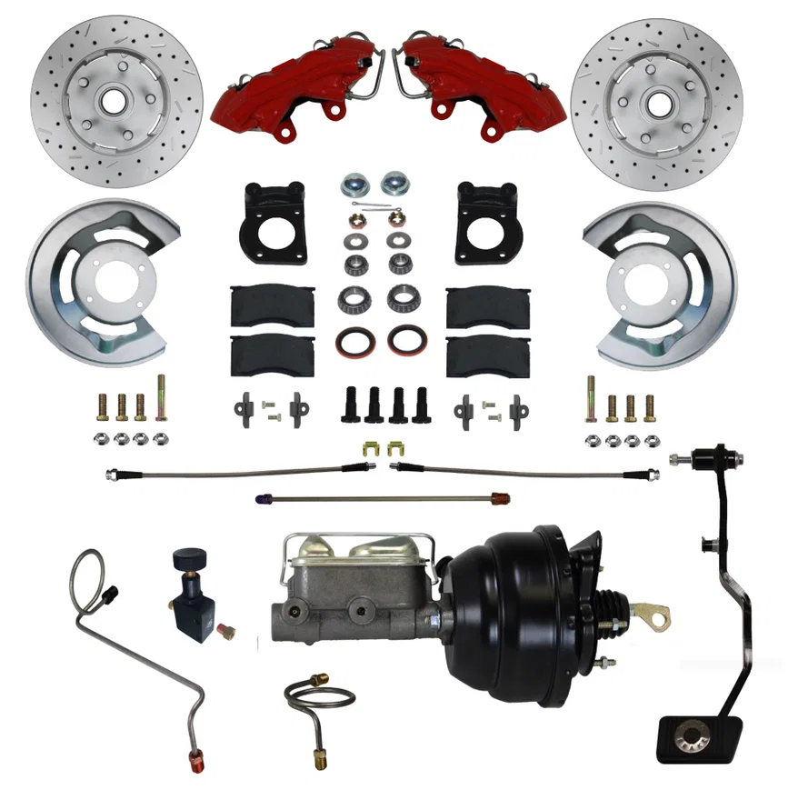 Power Front Kit with Drilled Rotors and Red Powder Coated Calipers