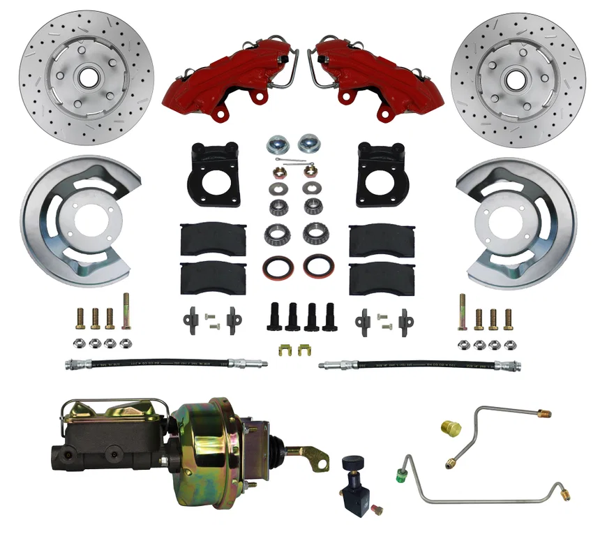 Power Front Kit with Drilled Rotors and Red Powder Coated Calipers for Ford Mustang