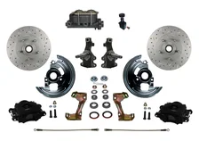 Front Manual Kit with 2" Drop Spindles Drilled Rotors and Black Powder Coated Calipers for Chevrolet Chevy II image 1