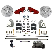 Power Front Kit with Drilled Rotors and Red Powder Coated Calipers image 1