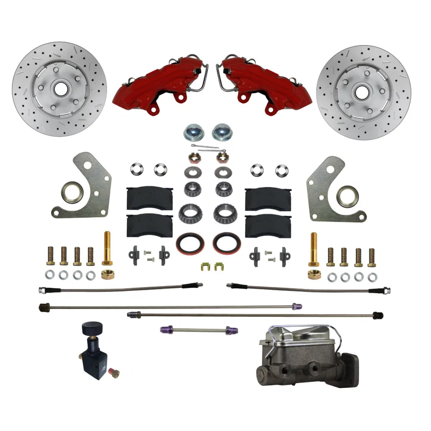 Power Front Kit with Drilled Rotors and Red Powder Coated Calipers