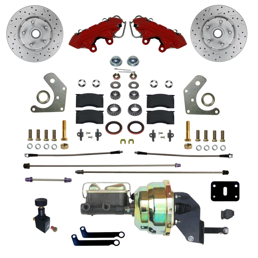 Power Front Kit with Drilled Rotors and Red Powder Coated Calipers