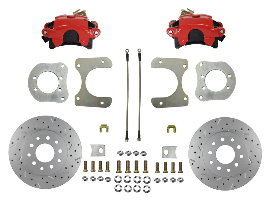 Rear Disc Brake Kit  with Drilled Rotors and Red Powder Coated Calipers