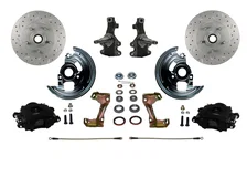 Front Spindle Kit with 2" Drop Spindles Drilled Rotors and Powder Coated Calipers for Chevrolet Chevy II image 1