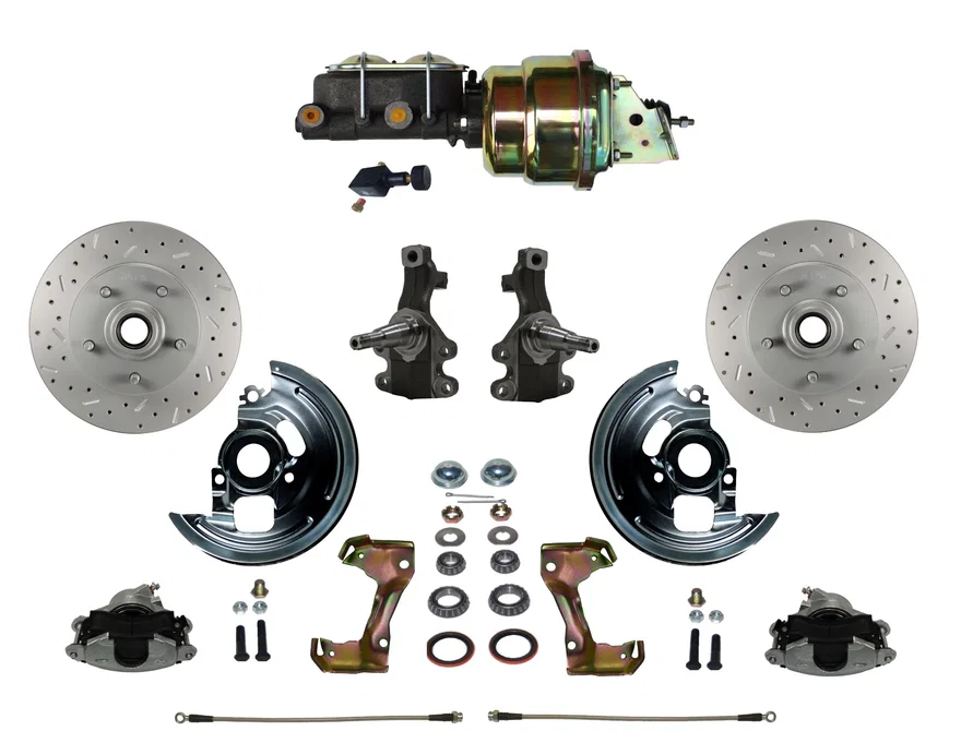Front Power 2" Drop Spindle Kit with Drilled Rotors and Zinc Plated Calipers