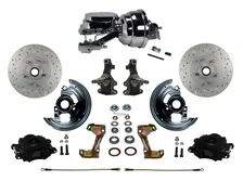 Front Power Kit with 2" Drop Spindles Drilled Rotors and Black Powder Coated Calipers image 1