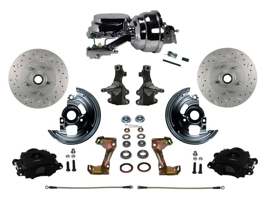 Front Power Kit with 2" Drop Spindles Drilled Rotors and Black Powder Coated Calipers