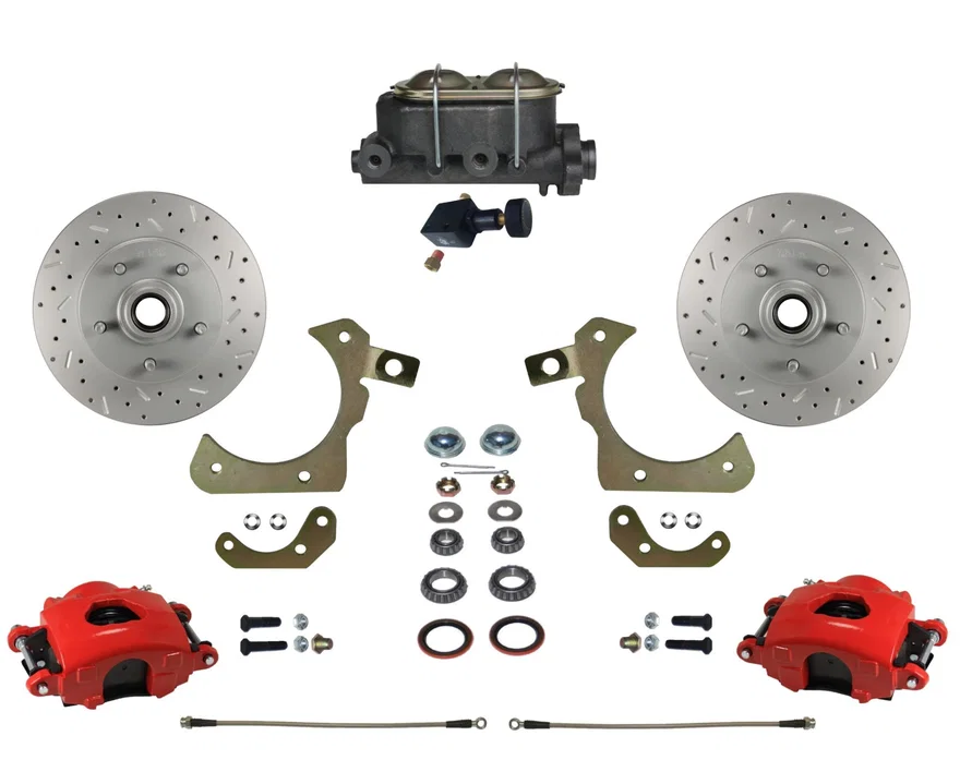 Manual Front Kit with Drilled Rotors and Red Powder Coated Calipers for Chevrolet