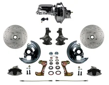 Front Power 2" Drop Spindle Kit with Drilled Rotors and Zinc Plated Calipers image 1