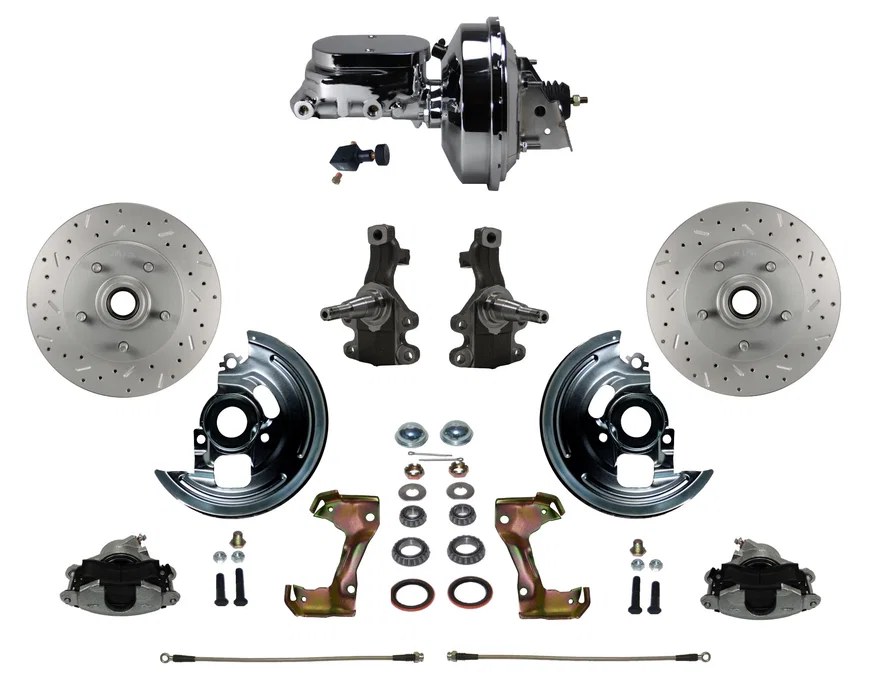 Front Power 2" Drop Spindle Kit with Drilled Rotors and Zinc Plated Calipers