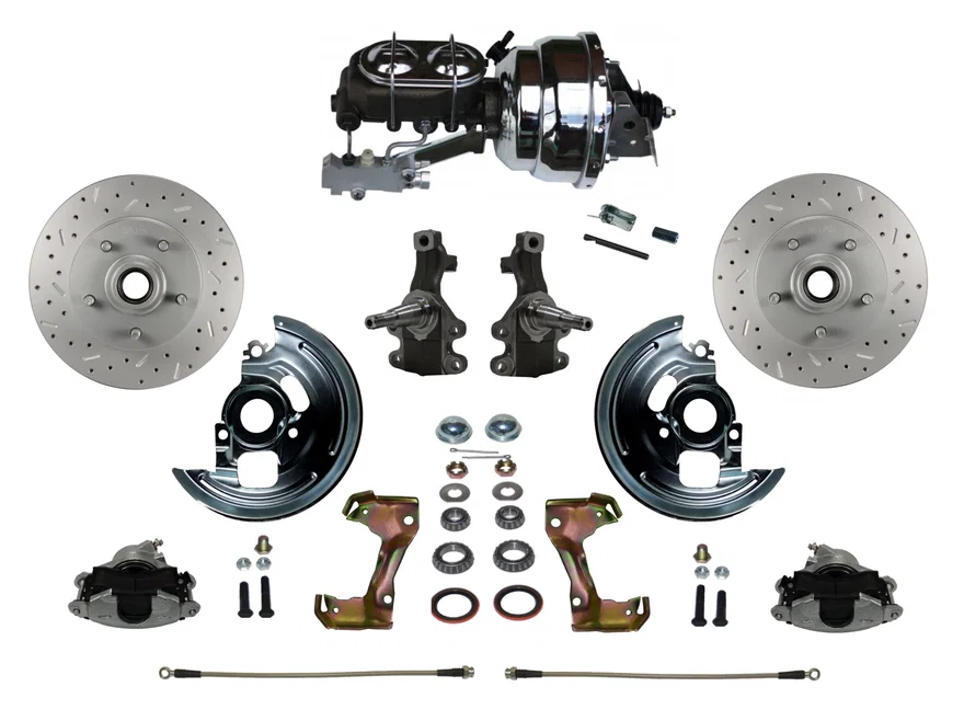 Front Power 2" Drop Spindle Kit with Drilled Rotors and Zinc Plated Calipers