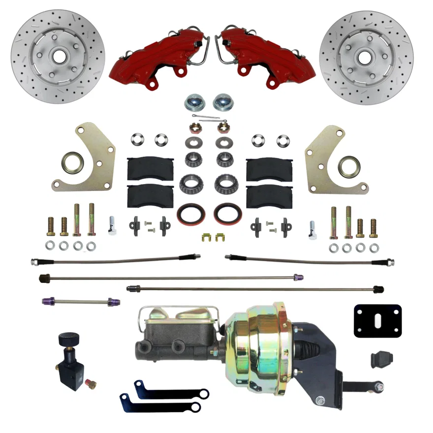 Power Front Kit with Drilled Rotors and Red Powder Coated Calipers