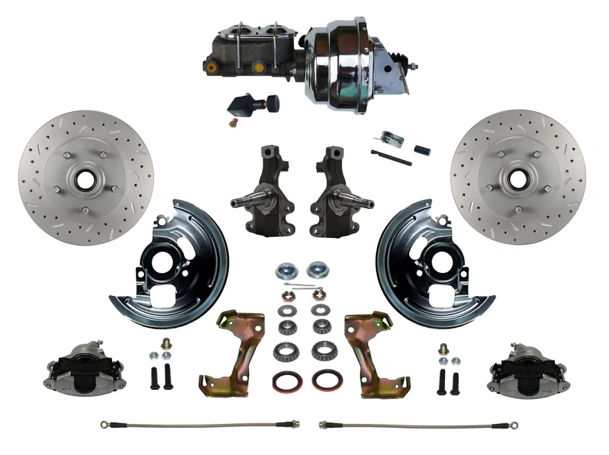 Front Power 2" Drop Spindle Kit with Drilled Rotors and Zinc Plated Calipers