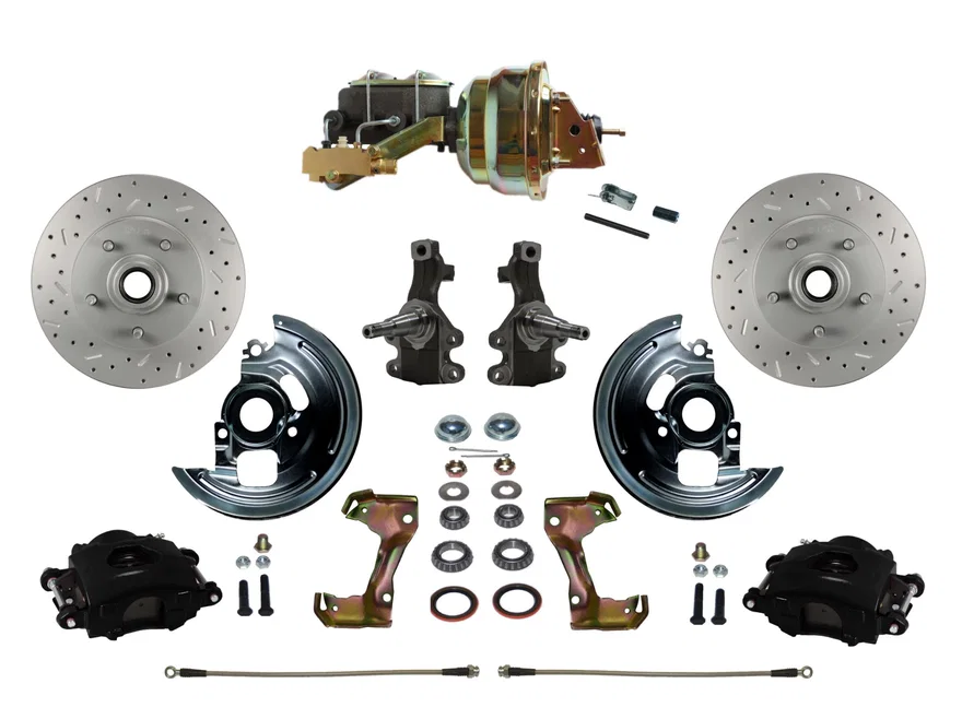 Front Power Kit with 2" Drop Spindles Drilled Rotors and Black Powder Coated Calipers