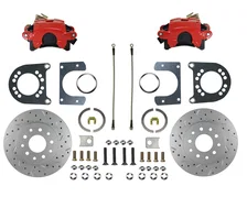 Rear Disc Brake Kit  with Drilled Rotors and Red Powder Coated Calipers image 1